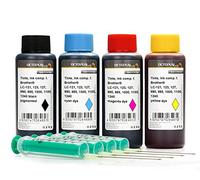 Tinta de repuesto Juego completo compatible con los cartuchos de impresora Brother LC-121, LC-123, LC-125, LC-127, LC-129, LC-900, LC-970, LC-980, LC-985, LC-1000, LC-1100, LC-1220, LC-1240, LC-1280XL, incluyendo jeringas de repuesto, 4 x1L de tinta