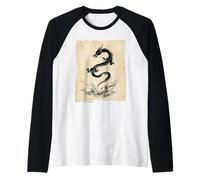 Tinta Dragón Zen Flow Japonés Sumi Art Camiseta Manga Raglan