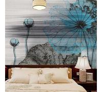 Tinta Retro Dibujada A Mano Flor De Loto Y Hoja De Loto 3D Papel Pintado Pared Fácil Instalación Oficina Sala Estar Sofá Dormitorio TV Fondos Decoración-350cm×256cm
