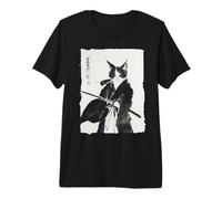 Tinta Samurai Cat Warrior - Katana Japonesa de Arte felino Camiseta Premium