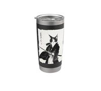 Tinta Samurai Cat Warrior - Katana japonesa de arte felino Vaso térmico de acero inoxidable de doble pared