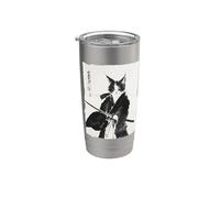 Tinta Samurai Cat Warrior - Katana japonesa de arte felino Vaso térmico de acero inoxidable de doble pared