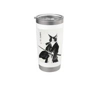 Tinta Samurai Cat Warrior - Katana japonesa de arte felino Vaso térmico de acero inoxidable de doble pared