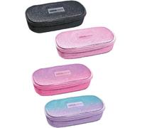 Tinta Unita Glitter 2026/2027 Estuche ovalado de PU - Estuche ovalado escolar con tirador de cremallera personalizado y logotipo de microinyección - 22 x 10 x 8 cm, Rosa, 3 cremalleras