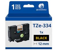 tintasycartuchos.com Brother tze334 Cinta laminada generica de Etiquetas - Texto Dorado sobre Fondo Negro - Ancho 12mm x 8 Metros