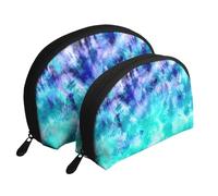 Tinte Anudado Azul Turquesa Acuarela, Bolsa de Maquillaje de Concha, Monedero pequeño para Mujer, Bolsa de artículos de tocador, Bolsa de cosméticos, 2 Piezas