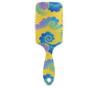 Tinte anudado irregular en amarillo y azul, bonito cepillo de pelo grueso, cepillo de masaje diseñado para cabello fino con mango ergonómico para cabello rizado