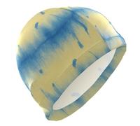 Tinte anudado irregular en amarillo y azul para baño para cabello corto calvo, impermeable, natación para adultos, protección del cabello y reducción de arrastre, Gorras para natacion Mujer