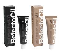 Tinte capilar en crema RefectoCil (paquete de 2) - Tinte profesional para un color duradero - Negro (n. 1) + Casta o claro (n. 3.1)