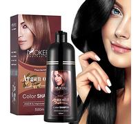 Tinte de Cabello Negro con Aceite de Argán, Champú Semi-Permanente 3 en 1 Natural Black, Fácil de Usar