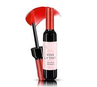 Tinte labial líquido larga duración acabado brillante, diseño botella vino tinto, color rojo delicado alta pigmentación, maquillaje femenino portátil RD01
