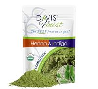 Tinte para cabello con henna e índigo Davis Finest 200 g, paquete combinado, orgánico, 100 g de henna y 100 g de índigo, tinte para barba de color natural para el cabello, sin PPD, vegano