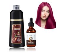 Tinte para Cabello de Color Borgoña, Champú Protector de Color Borgoña Instantáneo 500ml + Aceite Capilar 50ml, Champú Anti-Canoso, Conjunto de Cuidado Capilar Unisex