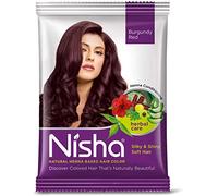 Tinte para el cabello Nisha Henna rojo burdeos, paquete de 6 unidades, color natural para plantas con amla, shikakai, hibisco, aloe vera, ayurvédico, hierbas, cuidado del cabello con pegatinas Kajal