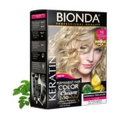 Tinte permanente BIONDA Professional Color Cream 10, rubio muy claro, 200 ml, pack doble, queratina y moringa, color intenso y duradero con brillo, cobertura 100% de canas