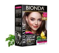 Tinte permanente BIONDA Professional Color Cream 5.77 Chocolate caliente 200 ml | Paquete doble | Queratina y Moringa Cuidado | Color intenso de larga duración con brillo | Cobertura 100% de las canas