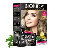 Tinte permanente BIONDA Professional Color Cream 8 rubio claro, 200 ml, paquete doble, queratina y moringa, color intenso y duradero con brillo, cobertura 100% de canas