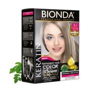 Tinte permanente BIONDA Professional Color Cream 9.1 rubio ceniza 200 ml, pack doble, queratina y moringa, color intenso y duradero con brillo, cobertura 100% de canas