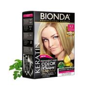Tinte permanente BIONDA Professional Color Cream 9.3, rubio dorado claro, 200 ml, paquete doble, queratina y moringa, color intenso y duradero con brillo, cobertura 100% de canas