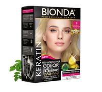 Tinte permanente BIONDA Professional Color Cream 9, rubio muy claro, 200 ml, paquete doble, queratina y moringa, color intenso y duradero con brillo, cobertura 100% de canas