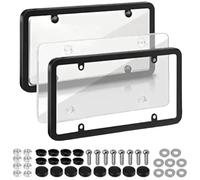 Tinted License Plate Cover, 2 Pack, Durable Clear & Smoked License Plate Protector for Car, Truck, SUV | Anti-Scratch High-Strength Frame | Universal Fit Easy Install (Clear)