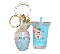 Tinted Lip Gloss, Lip Stain Makeup, Gloss with Moisturizing Nourishing Formula, Lips Tint with Milk Tea Keychain Design, Beauty Makeup Accessory, Lips Shine for Women Everyday Travel Party Dating Use