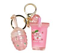 Tinted Lip Gloss, Lip Stain Makeup, Gloss with Moisturizing Nourishing Formula, Lips Tint with Milk Tea Keychain Design, Beauty Makeup Accessory, Lips Shine for Women Everyday Travel Party Dating Use