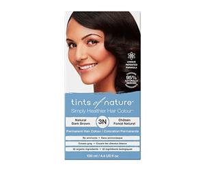 Tints of Nature 3N Marrón oscuro natural, Tinte permanente de cabello, apto para veganos, 95% natural, sin amoníaco, parabenos ni propilenglicol, 1 paquete