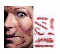 Tinuos Horror Realistic Fake Bloody Wound Stitch Scar Scab Waterproof Temporary Tattoo Sticker Halloween Masquerade Prank Makeup Props-6PC