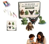 Tiny 3D Beaded Animal DIY Craft Kit for Adults and Kids, Handmade Beadwork Embroidery Set with Detailed Instructions, Cute Creative Gift for Craft Lovers (Cryptid & Monster)