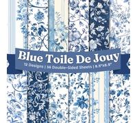 Tiny Blue Toile De Jouy Scrapbook Paper Craft Pad: 12 Vintage Designs, 36 Double-Side Sheets Printed on 8.5"x8.5" Size Paper. Perfect for Card Making, ... Gift Wrapping, DIY Project, Album and More!