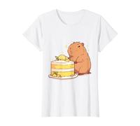 Tiny Calm Capybara Yuzu Cake Chibi, Bonito Arte Kawaii Camiseta gráfica económica, Mujer, Blanco, L