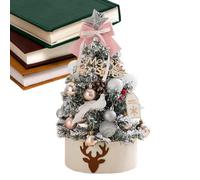 Tiny Christmas Tree,17.72inches Table Decor Christmas Tree with LED Light - Flocking Ornaments Centerpiece Decorations for Winter Holiday Table Porch Window Door Mantel