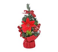 Tiny Christmas Tree - PVC Mini, Holiday Decor | 8,27 pulgadas Small Tabletop Xmas with Bow Balls Berries, Collectible Faux Pine Ornament for Shelf Indoor Outdoor Winter Display
