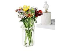 Tiny Glass Flower Vase Set - 11 Piece Crystal Floral Table Decor for Home Display | Glass Material with Mini Bouquet Design, Elegant Centerpiece Arrangement Ornaments for Bedroom Office Living Room