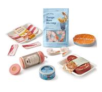 Tiny Land Comida de Juguete de Madera - Set de 6 Alimentos de Madera con Carne y Pescado para Cortar, Accesorios Cocinita Juguete Montessori, Juego Simbólico para Tienda, Regalo Niños 2+ Años