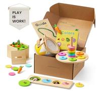 Tiny Land Montessori - Juego de juguetes para bebés de 13 a 15 meses, juego de explorador, tambor de bebé, cosecha de zanahorias y cajas de monedas, apilamiento y combinación de colores, rompecabezas