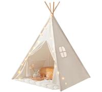 Tiny Land Tipi Infantil con Alfombra Acolchada & Luces - Tienda de Campaña Infantil para Niños, Casita de Juegos Interior y Exterior, Cabaña de Tela Decoración Habitación Bebé, Regalo 3 Años+