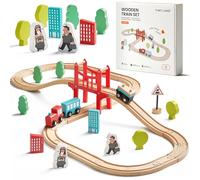 Tiny Land Tren Juguete, 39Pcs Trenes de Juguetes & Pistas Madera para Niños