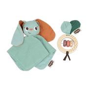 Tiny Love Set de regalo, manta de museo de conejo y sonajero de madera de materiales naturales, promueve emociones, comunicación, cognición y motricidad fina, sostenible e ideal para recién nacidos