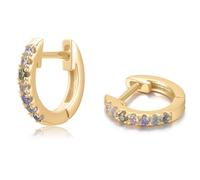 Tiny Paved Huggies | Aretes de aro con tachuelas para uso diario | Mini Huggies de cristal | Regalo de joyería minimalista para ella, Latón, Circonia cúbica