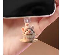 Tiny Piglet in Teacup Dust Plug - Abalorio acrílico para productos electrónicos, puerto de carga tipo C, compatible con lector electrónico, teléfono, tablet, regalo para Navidad, cumpleaños