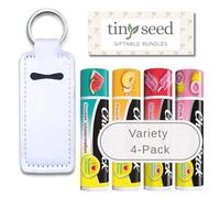 TINY SEED Chapstick - Juego de 4 pintalabios: Pop, limonada rosa, melocotones y crema, sandía dulce. Edición limitada de Chapstick I Love Summer Collection. Incluye llavero con soporte para bálsamo