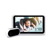 Tiny Traveler Monitor de bebé - Kit de inicio pequeño (TT002) - Cámara de monitor de bebé para coche con sonido, pantalla táctil LCD de 5 pulgadas con visión nocturna automática, color blanco H de 21