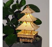 Tiny Treehouses - Temple of Serenity - Kit 3D DIY de Madera con iluminación LED y Soporte para Plantas | 56 Piezas | Montaje 2-3 h | Desde 15 años