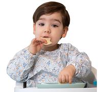 TINY WOLFIE - Babero impermeable manga larga para bebé ideal alimentación BLW. Delantal unisex con mangas para niños y niñas de 6 a 24 meses. Fácil limpieza. Bata pintar (Azul - Flores Liberty)