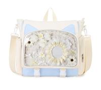 TINYAT Ita Bag - Mochila para la escuela, Kawaii, bolsa de exhibición de pines, mochila estética de gato, anime, cosplay, bolsa de mensajero, para niñas, mujeres, estudiantes, Blanco Azul/107472