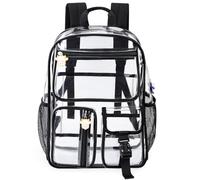 TINYAT Mochila transparente transparente para mujer, impermeable, súper PVC, casual, mochila de moda, mochila de compras para citas, T9051, Negro/9063