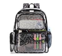 TINYAT Mochila transparente transparente para mujer, impermeable, súper PVC, casual, mochila de moda, mochila de compras para citas, T9051, Negro/117572, 32 x 13 x 38 cm