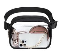 TINYAT Riñonera transparente para mujer, aprobada por el estadio, impermeable, bolsa cruzada de PVC transparente, Negro, Mochila informal